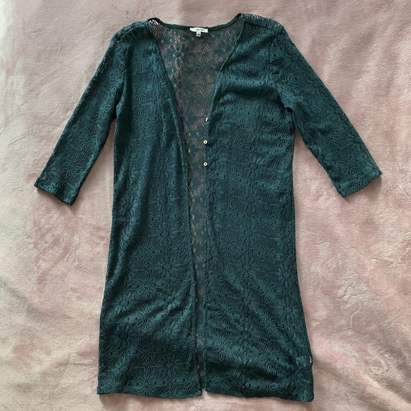Maurices teal long open knit duster cardigan - Picture 1 of 4
